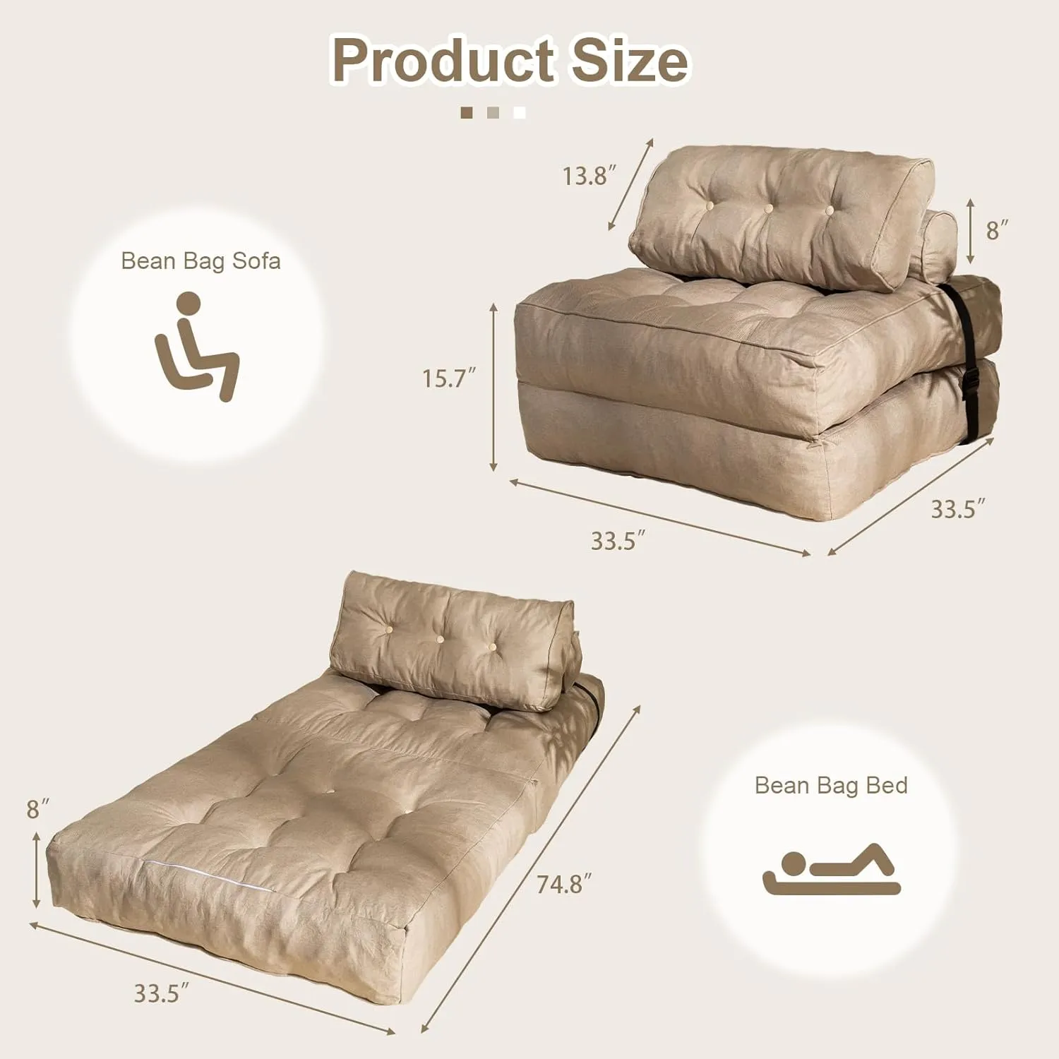 YOSHOOT Folding Couch Sofa Bed, Convertible Sleeper Chairs with Back Support, Foldable Futon Mattress with Pillow, Portable Fold Out Chair Bed Floor Mattress Floor Couch for Living Room