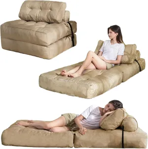 YOSHOOT Folding Couch Sofa Bed, Convertible Sleeper Chairs with Back Support, Foldable Futon Mattress with Pillow, Portable Fold Out Chair Bed Floor Mattress Floor Couch for Living Room