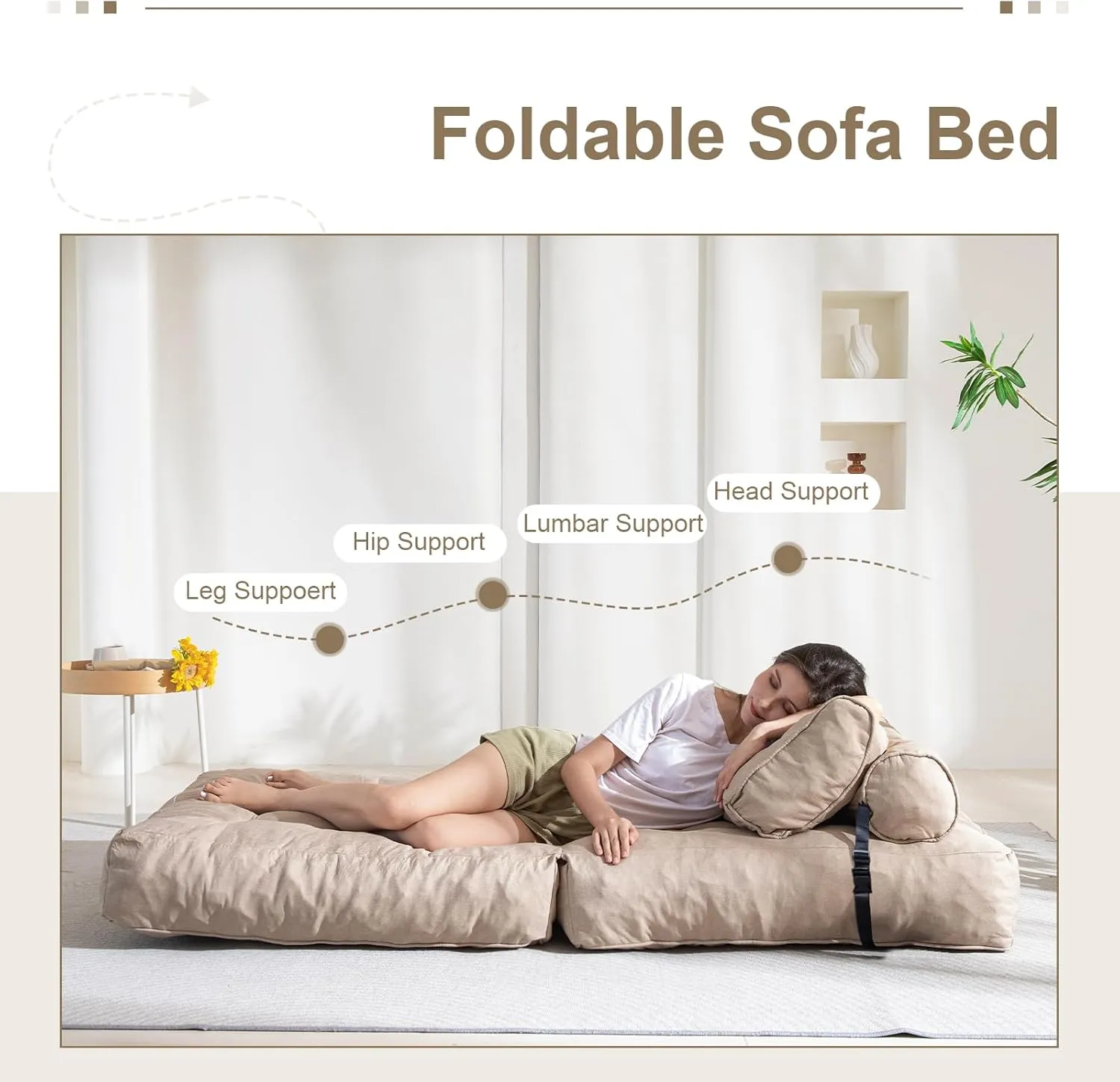 YOSHOOT Folding Couch Sofa Bed, Convertible Sleeper Chairs with Back Support, Foldable Futon Mattress with Pillow, Portable Fold Out Chair Bed Floor Mattress Floor Couch for Living Room
