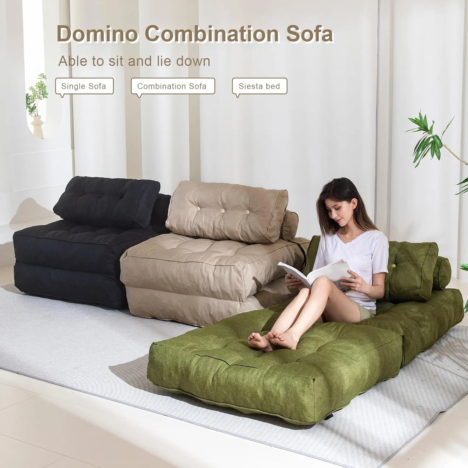 YOSHOOT Folding Couch Sofa Bed, Convertible Sleeper Chairs with Back Support, Foldable Futon Mattress with Pillow, Portable Fold Out Chair Bed Floor Mattress Floor Couch for Living Room