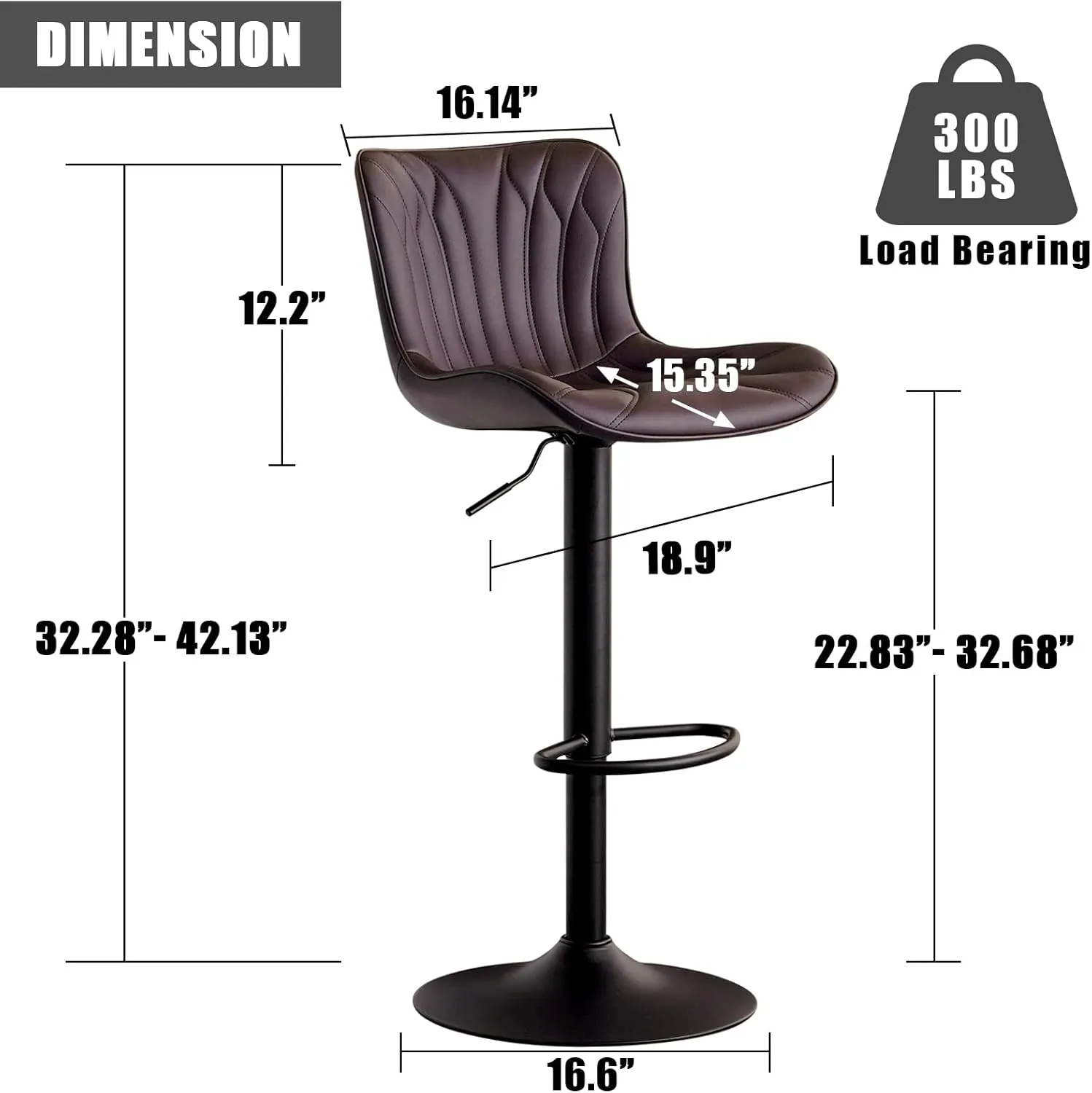 YOUNIKE Single Brown Bar Stools Modern Swivel Counter Height Bar Chair with Back Adjustable Kitchen Island Faux Leather Padded Barstools taburetes de bar Breakfast sillas para barra de cocina 1PCS