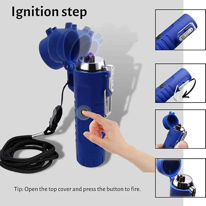 YOZWOO Electric Lighter for Camping, Windproof Dual Arc Lighter with LED Flashlight, USB Rechargeable Lighter for Outdoor Hiking, Waterproof Plasma Lighter for Survival Kits (Blue)