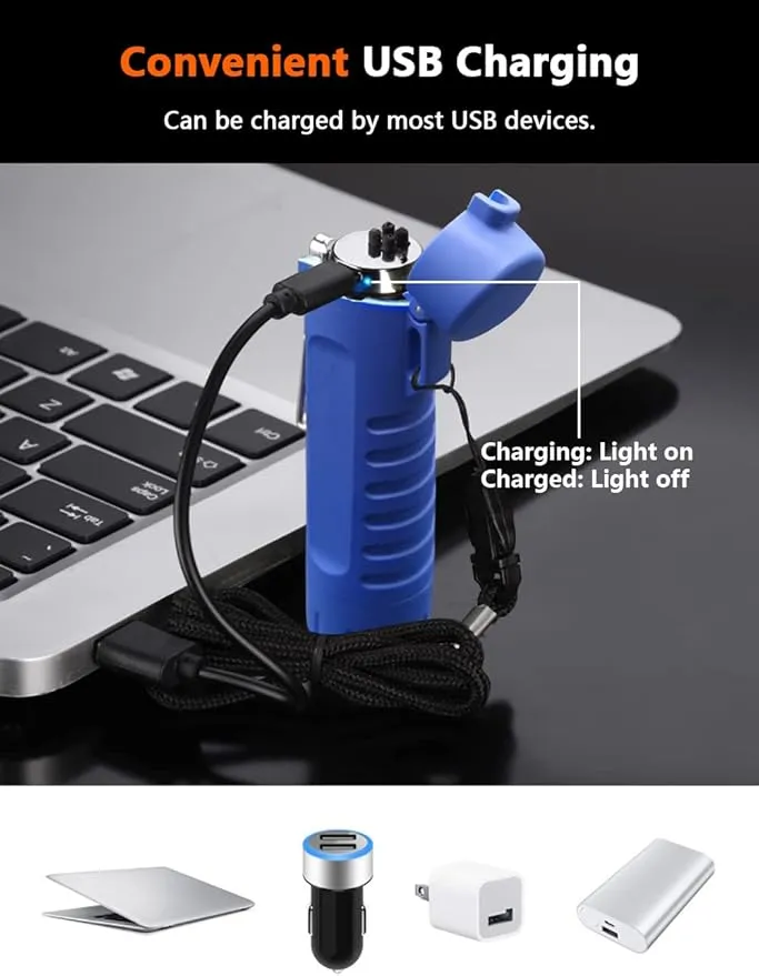 YOZWOO Electric Lighter for Camping, Windproof Dual Arc Lighter with LED Flashlight, USB Rechargeable Lighter for Outdoor Hiking, Waterproof Plasma Lighter for Survival Kits (Blue)