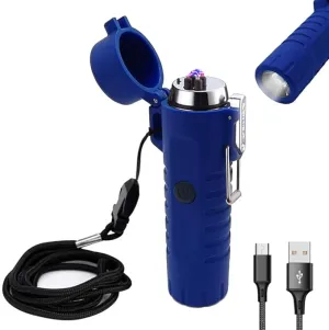 YOZWOO Electric Lighter for Camping, Windproof Dual Arc Lighter with LED Flashlight, USB Rechargeable Lighter for Outdoor Hiking, Waterproof Plasma Lighter for Survival Kits (Blue)