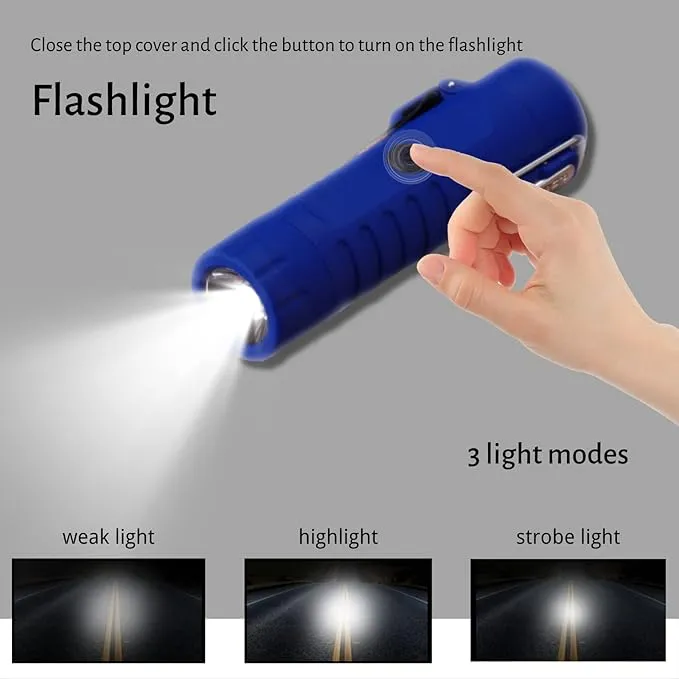 YOZWOO Electric Lighter for Camping, Windproof Dual Arc Lighter with LED Flashlight, USB Rechargeable Lighter for Outdoor Hiking, Waterproof Plasma Lighter for Survival Kits (Blue)