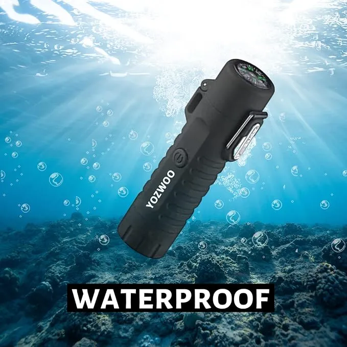 YOZWOO Electronic Lighter Rechargeable USB Lighter Plasma Dual Arc Lighter Flameless Windproof Waterproof Lighter with Flashlight Compass Lanyard for Outdoor Camping Survival Tactical Gear（Black）