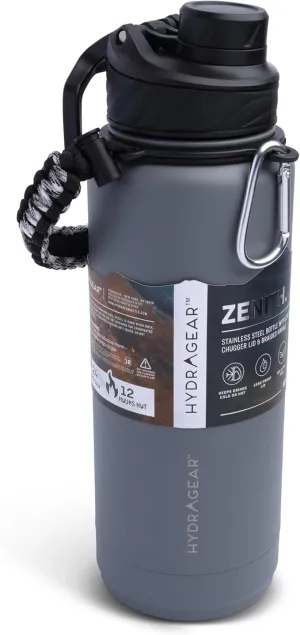 Zenith Chugger Stainless Steel Bottle with Carabiner, Compass, Signal Whistle, and Fire Starter - 40 Oz - Graphite Powder Coat