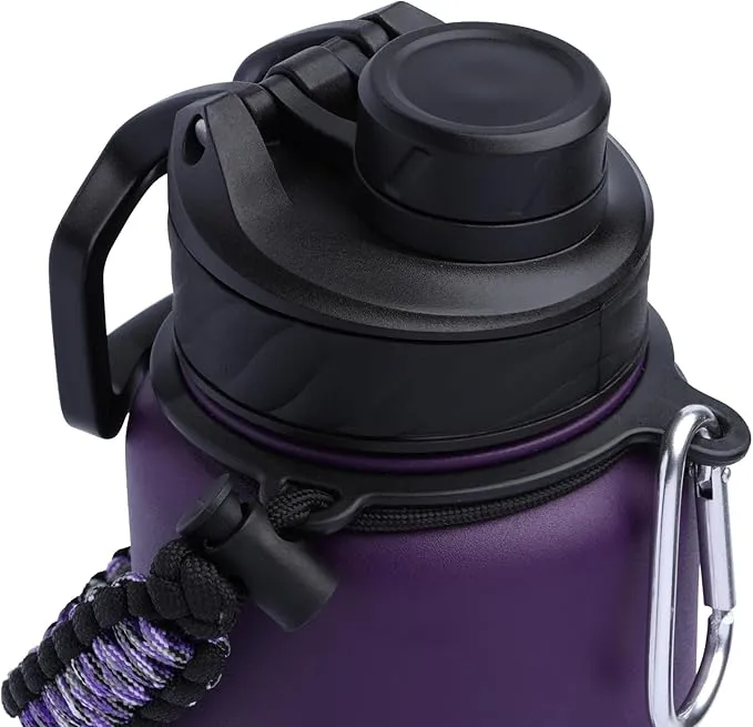 Zenith Chugger Stainless Steel Bottle with Carabiner, Compass, Signal Whistle, and Fire Starter - 40 Oz - Violet Powder Coat