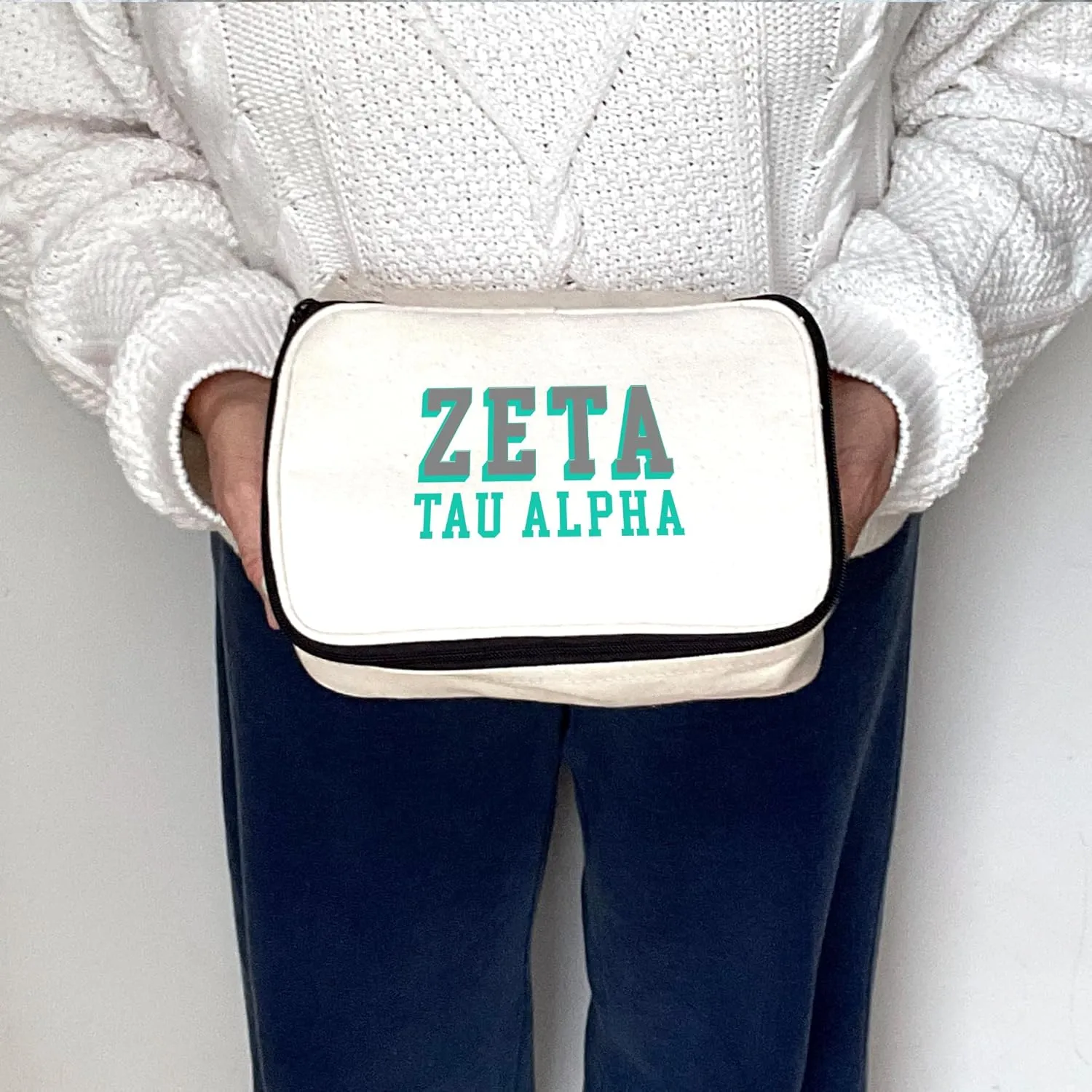 Zeta Tau Alpha Sorority Makeup Bag - Canvas Cosmetic Pouch with Bold 3D Lettering - Travel Organizer or Bid Day Gift