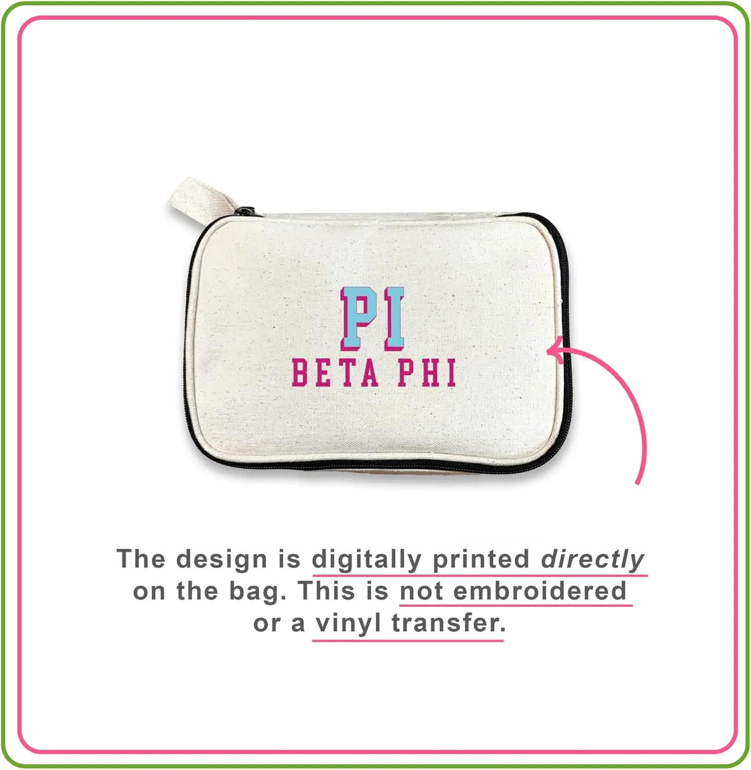 Zeta Tau Alpha Sorority Makeup Bag - Canvas Cosmetic Pouch with Bold 3D Lettering - Travel Organizer or Bid Day Gift